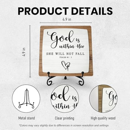 God Is Within Her Wooden Plaque, Christian Table Decor with Stand - color: God Is Within Her