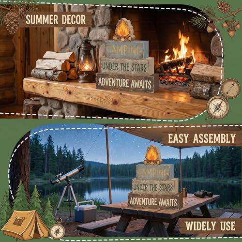 Britimes Tiered Tray Decor Set, 4 Pack, Wooden Table Sign, Camping Camper - style: Camping