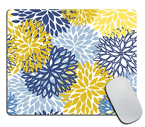 Mouse Pad, Green Spring Flower Blue Yellow and Navy Chrysanthemum Brown Mouse Pad, Mousepad Rectangle Customized Mouse Pads with Designs Non-Slip Rubber Smooth MousePads for Computer Laptop - color: TSP154