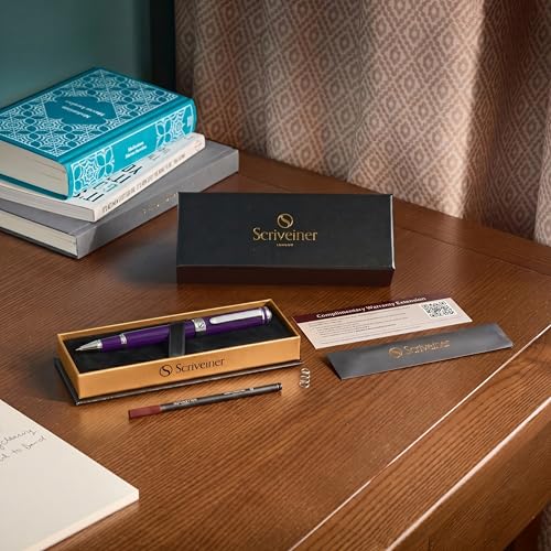 Scriveiner Aubergine Rollerball Pen - Stunning Luxury Pen With Chrome Finish, Schmidt Ink Refill, Best Roller Ball Gift Set for Men & Women, Professional, Executive Office, Nice Pens - color: 30. Aubergine
