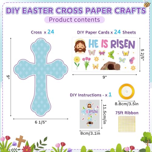 COCHIE 24 Set He is Risen Paper Cross Easter Crafts Kit, Christian First Communion Gift, DIY Make Your Own Jesus Resurrection Criss Cross Craft Kits for Church Home Party Decorations Classroom (Blue) - color: Blue