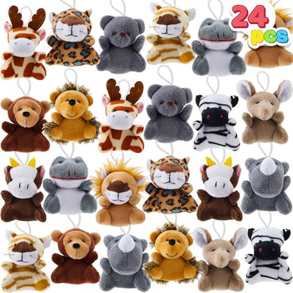 JOYIN 24 Pcs Mini Safari Animal Plush Toys (24 Units 2"-3"), Animals Keychain Decoration for Kids, Small Stuffed Animal Bulk for Kids, Carnival Prizes, School Gifts, Party Favor Goodie Bags - style: Safari Animals