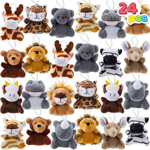 JOYIN 24 Pcs Mini Safari Animal Plush Toys (24 Units 2"-3"), Animals Keychain Decoration for Kids, Small Stuffed Animal Bulk for Kids, Carnival Prizes, School Gifts, Party Favor Goodie Bags - style: Safari Animals