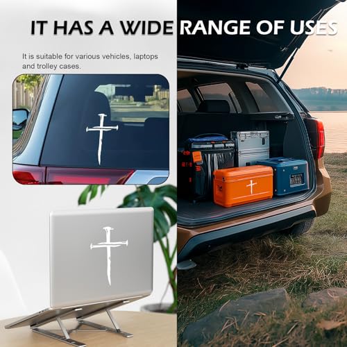 Christian Cross of Nails Sticker, Waterproof Bumper Cross Vinyl Decal for Car Truck Window Motorcycle Helmet Laptop Wall, Auto Accessories (White) - color: White