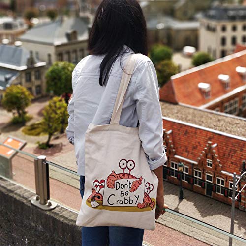 Ecoright Tote Bag for Women with Zipper, Small Tote Bag, Canvas Bag, Reusable Cotton Bag for Beach, Grocery, School & Work - color: Don't Be Crabby
