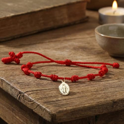 10 Knots Lucky Protection Rope Cross Bracelet For Women Men, Handmade Good Jesus Pendant Charm Amulet Adjustable Christian Pulsera Decenario String Jewelry, Daily Friendship Gift - color: Jesus Red