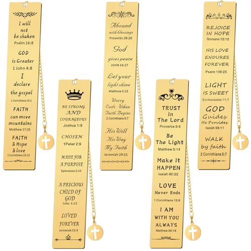Fainne 5 Pcs Bible Metal Bookmarks Christian Gifts Cross Chain, Gold - color: Gold