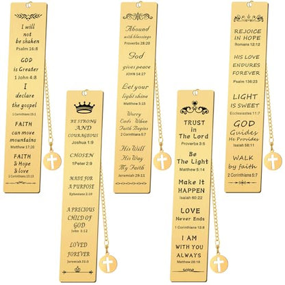 Fainne 5 Pcs Bible Metal Bookmarks Christian Gifts Cross Chain, Gold - color: Gold
