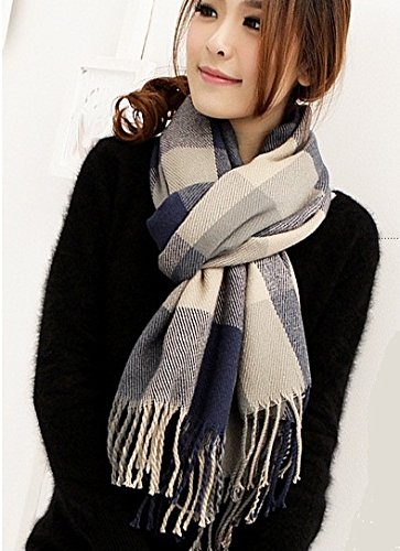 Wander Agio Women's Fashion Long Shawl Big Grid Winter Warm Lattice Large Scarf - color: Grey