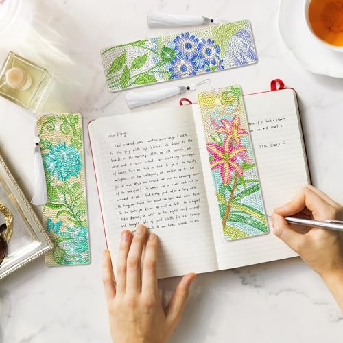 8 Pieces Christian Bible Verse Diamond Art Bookmarks 5d Christian Beaded Bookmark Acrylic Tassel Bookmark for DIY Making Beginners Adults Arts Craft Supplies (Floral-1) - color: Floral-1