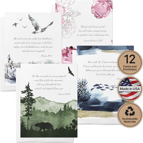 Twigs Paper Sympathy Cards with Envelopes, 12 Christian Bible Verse Cards - color: Bible Verses, size: 12-Count