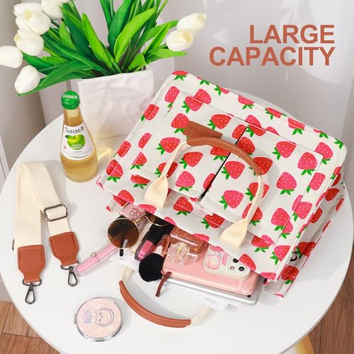 LHMTQVK Canvas Tote Bag for Women, Work & Bible Study Handbag - color: Strawberry