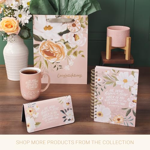 Christian Art Gifts Large Scripture Ceramic Novelty Coffee Mug for Women - color: Pink & White Floral/Began a Good Work