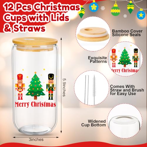 Skylety 36 Pcs 12 Set Christmas Employee Appreciation Gifts Bulk Thank You for Being Awesome Gifts 16 oz Glass Cups with Lids Straws Spiral Notebooks Sticky Note Pens for Team Staff Coworker - style: Christmas