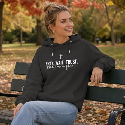 Wrenpies Christian Faith Hoodie for Women Jesus God Religious Bible Verse Hoodies Cross Pray Wait Trust Graphic Sweatshirt - color: Deep Gray, size: Large