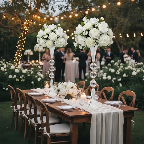 24.8" Tall Crystal Vases for Centerpieces, 2 Pcs Floral Trumpet Vases for Tables Wedding Centerpieces Bouquet Decorative, Acrylic Ribbed Flower Vase for Party Ceremony Centerpiece Dinner Event (2pcs)