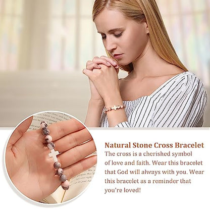 Christian Grandparents - Day Gifts for Women, Religious Cross Bracelet - color: Matthew17 -Pink