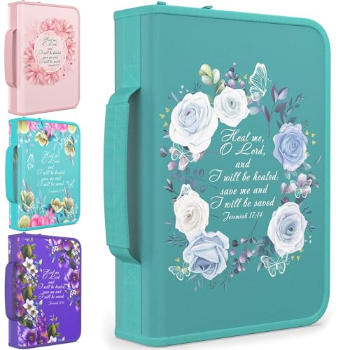 Bible Cover Case for Women - Medium Floral Bible Carrying Cases for Women - color: Dark Green, size: Medium