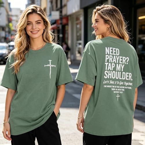 Jesus Oversized Shirts Women Christian Faith Tee Religious Bible Verse Tops - color: Green, size: Small