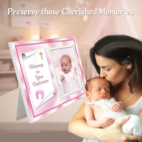 Baby Girl Dedication Picture Frame Keepsake – Faith-Inspired Gift from Godparents or Grandparents – Holds 3.5x5 Photo - color: Girl Dedication