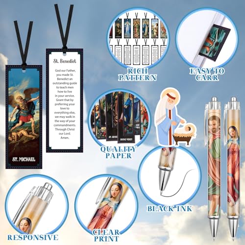 Sayglossy 40 Pcs Catholic Bible Gifts Set 20 Christian Ballpoint Pens ＆20 Prayer Bookmarks Religious Saints Jesus Virgin Mary Gifts Bulk for First Communion Baptism Confirmation Lent Favors(Classic) - style: Classic