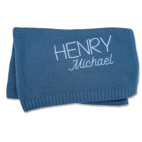 Custom Baby Blanket, Embroidered, Custom, 100% Cotton, Blue Baby Blanket, Receiving Blanket for Boys, Baby Boy Gifts, (Dusty Blue) - color: Dusty Blue