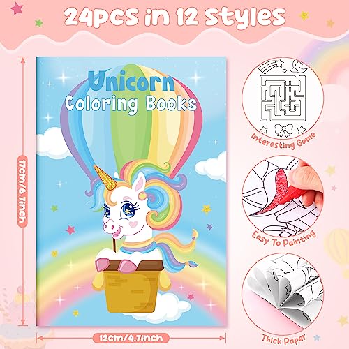 BenLouis 24 Unicorn Mini Coloring Books with 24 Crayons for Kids Bulk - style: Unicorn