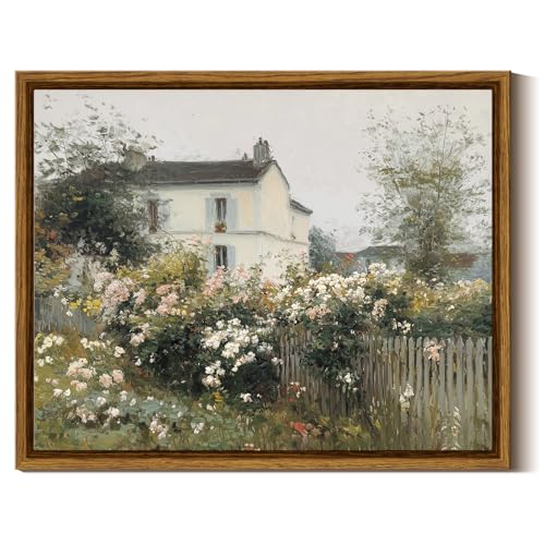 InSimSea Framed Canvas Wall Art, French Country Rose Garden, 10x8 Inch - color: Fence and Farmhouse