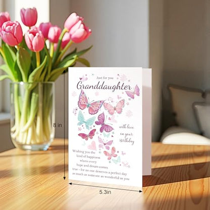 Qiliji Happy Birthday Card for Granddaughter, Granddaughter Birthday Card from Grandpa Grandma, Bday Cards Gifts for Granddaughters from Grandparents - color: Granddaughter Birthday