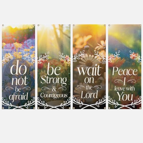 Church Banners with Scripture - Church Banners For Sanctuary Wall Worship - Welcome Religious Praise Hanging Signs Decorations For Church - Sets of Christian Flexible Banner Patterns Designs - 4 PC