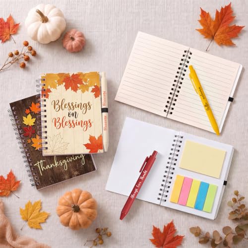 Fall Notebooks with Pens Bulk, 24 Sets, 5.5 x 4.7 In, Maple Leaves - color: Vintage Wood Grain Maple Leaves