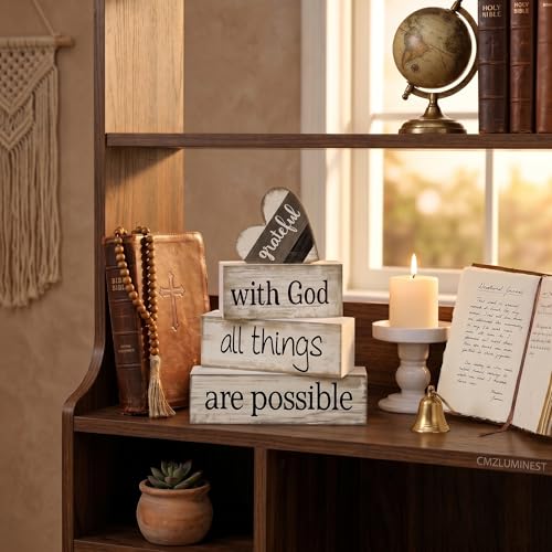 Farmhouse Table Decor, 4pcs Christian Religious Home Decor - style: Faith