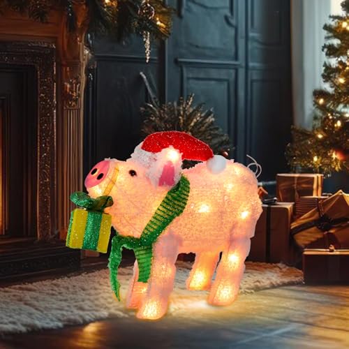 15" Lighted Christmas Pig, 3D Pre‑Lit Indoor Outdoor Decor - size: 34''*15.7''