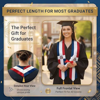 Class of 2026 Graduation Stole Flag Sash with Gold Tassels 72 Inch for High School College University Ceremony - color: El Salvador 2