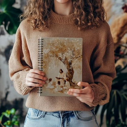 bitCNY Jesus Teaching Notebook – Spiritual Art Journal with Jesus and Children Illustration, 8.3x5.5 Inches Christian Notebook for Kids and Moms 411 - color: white-Jesus Teaching