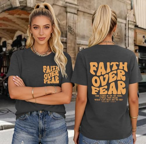 Womens Christian Shirts Funny Bible Verse Graphic T-Shirts Religious Faith Inspirational Short Sleeve Tee Tops - color: Agrey1, size: Small