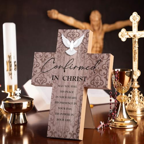 Confirmed in Christ Cross Ornament, Christian Wooden Cross for Baptism