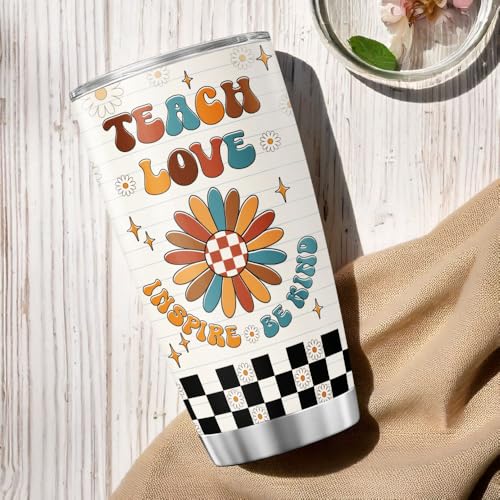 Teacher Appreciation Gift for Women, Inspire Teach Love Be Kind Design 20oz Stainless Steel Insulated Tumbler, Retro Floral Cup for Coffee Tea Water, Cute Back to School Travel Mug - color: Teacher Life W6