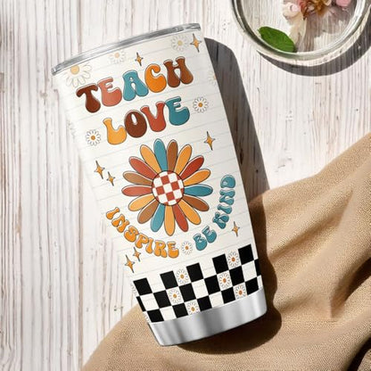 Teacher Appreciation Gift for Women, Inspire Teach Love Be Kind Design 20oz Stainless Steel Insulated Tumbler, Retro Floral Cup for Coffee Tea Water, Cute Back to School Travel Mug - color: Teacher Life W6