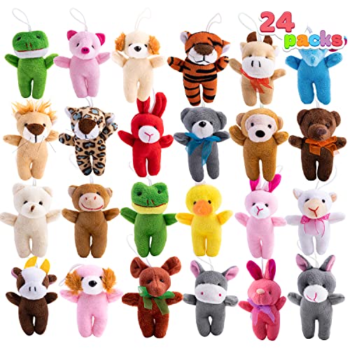 JOYIN 24 Pcs Mini Animal Plush Toys (24 Units 2"-3"), Stuffed Animal Bulk for Kids Birthday Party Favors, Presents, Pinata Fillers, Goodie Bag Fillers, School Prizes, Carnival Treasure Box Toys - style: Standing Animals