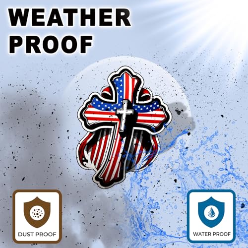 American Flag Cross Sticker 5 Inch Waterproof Christian Faith Vinyl Decal Patriotic USA Religious Graphic for Car Truck Laptop Window Water Bottle Bumper - color: 06