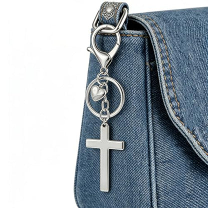 Cross Keychain Bag Charm for Women Christian Religious Gifts Easter Jesus Keychain for Women Purse Handbag Car Keys - color: Silver a