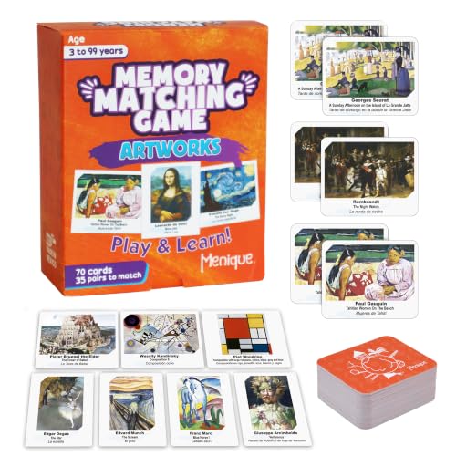 Menique Memory Matching Game – Famous Paintings for Adults & Kids – 70 Cards (35 Pairs) – Bilingual Art Game – Educational & Concentration Activity - style: Art