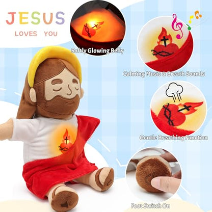 15" Soothing Jesus Plush Toys that Breathes, Light up Plush of God - color: Brown