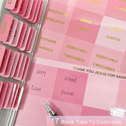Vorscrin-Laminated Bible Tabs for Women and Men, Gold Foil Lettering Design, Reposition and Large Print Stickers, Bible Study Supplies, 90 Chapters Labels for Easy Navigation(Pink) - color: Pink