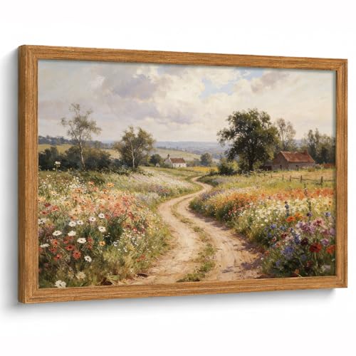 Framed Vintage Wall Art, Country Wildflower Canvas Art Paintings 16x24 In - color: Landscape Wall Art, size: 24"L x 16"W