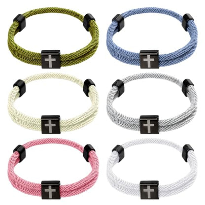 PineHaven 6 Pcs Braided Cross Bracelet for Men Women, Adjustable Christian Rope Cross Bracelet with Metal Knot Religious Gifts - color: Macaron colors