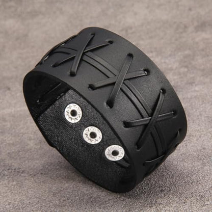 GelConnie Leather Cuff Bracelet Punk Braided Bracelets Rock Leather Wristbands Faux Mens Leather Bracelet Gothic Viking Bangle Adjustable Wrap Bracelet for Women,Men - color: MLPB084-Black