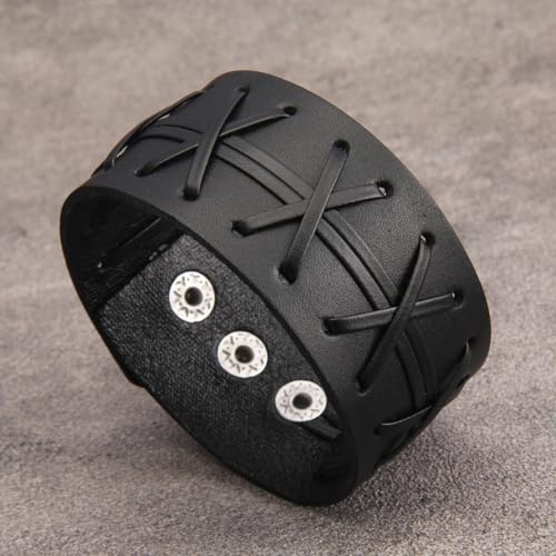 GelConnie Leather Cuff Bracelet Punk Braided Bracelets Rock Leather Wristbands Faux Mens Leather Bracelet Gothic Viking Bangle Adjustable Wrap Bracelet for Women,Men - color: MLPB084-Black
