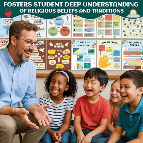 XKDOUS 12Pcs Sunday School Decorations for Classroom, 11"x14" Bible Poster